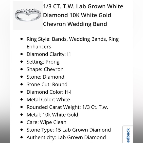 10k white gold chevron diamond wedding band - Picture 6 of 6